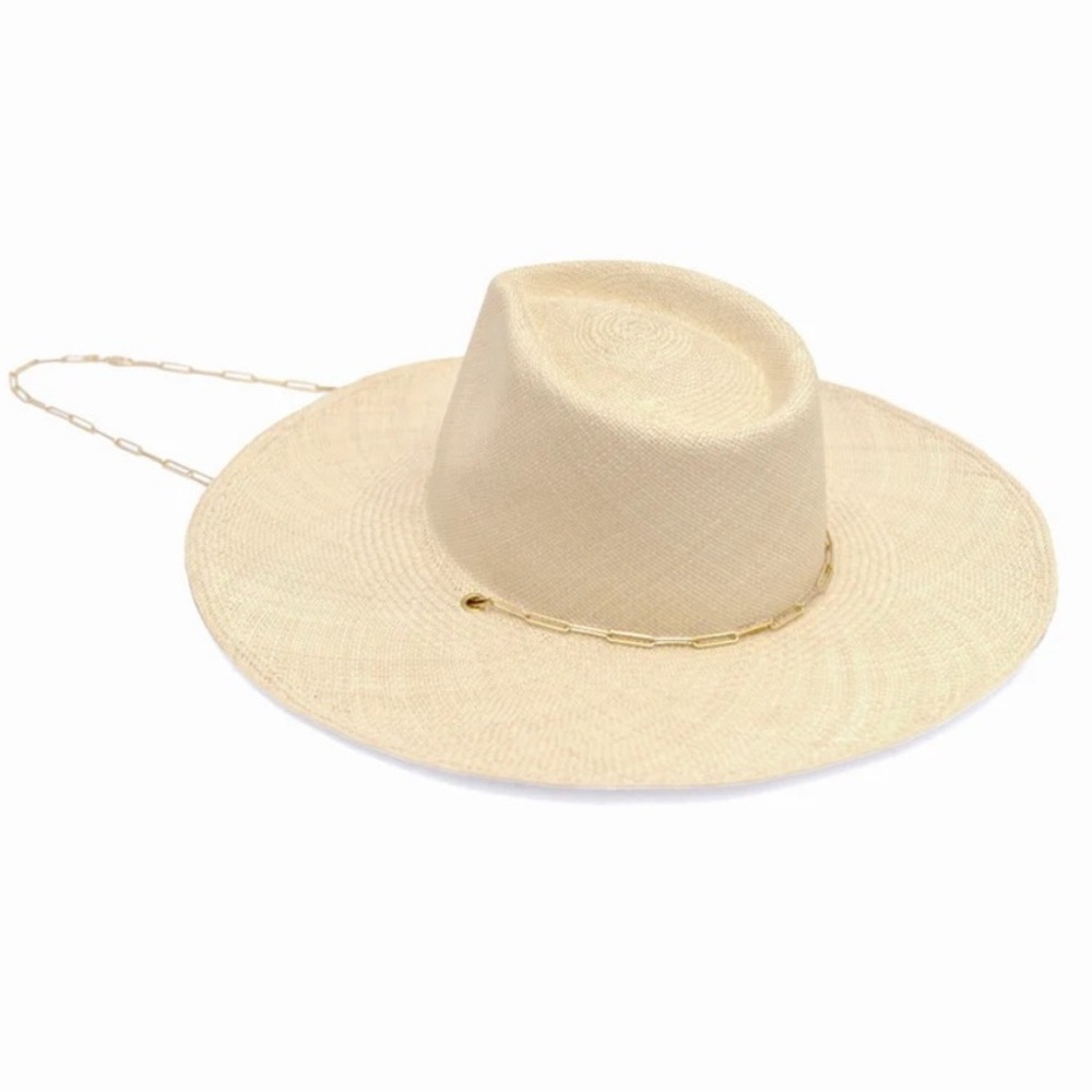 Van Palma Panama Livy Hat with gold plate chain Hand-braided straw NWOT sun hat - Picture 2 of 13